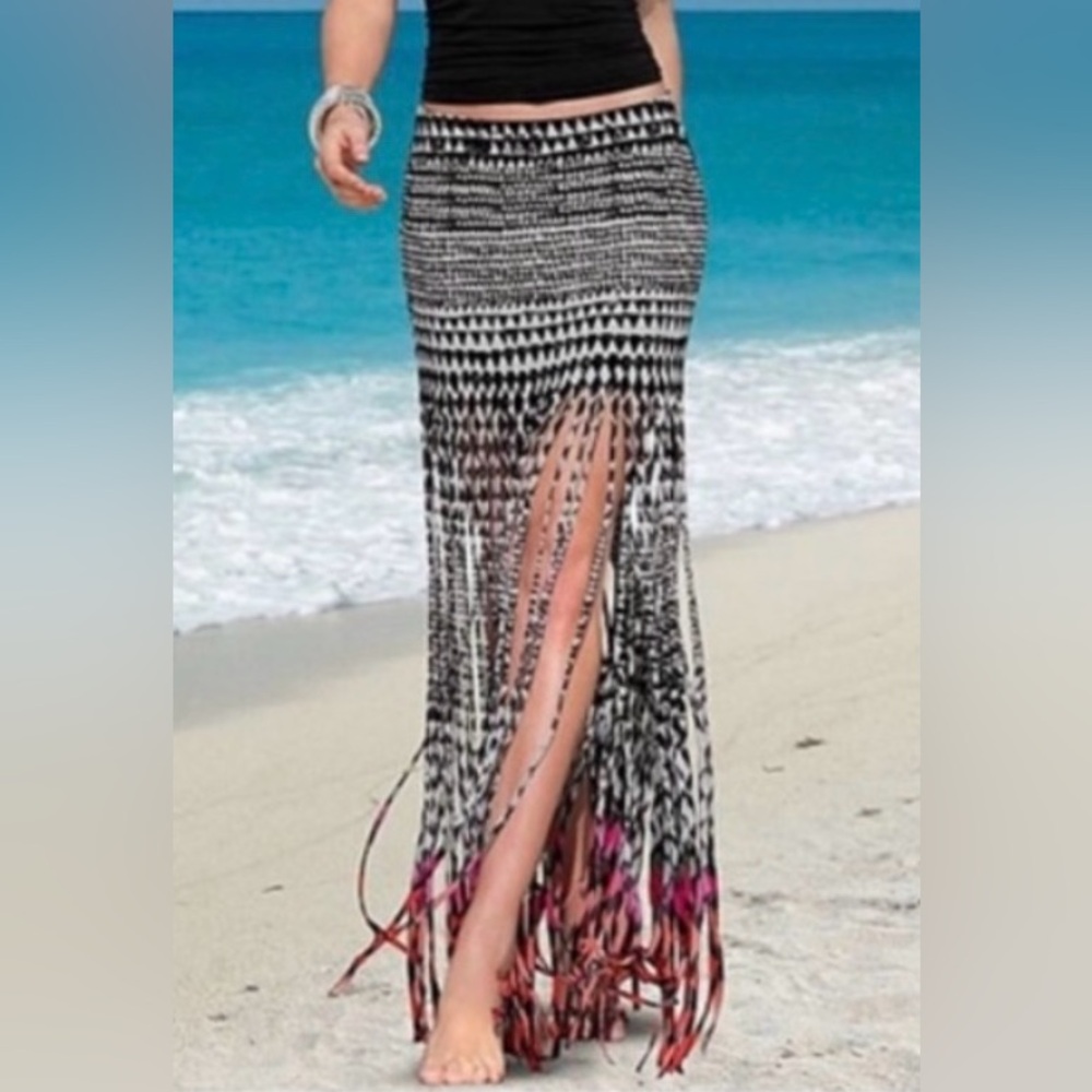 ☀️Venus Aztec Geometric Fringe Maxi Mini Skirt/Beach Cover-up Size Large☀️
